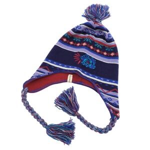 Smartwool Merino Wool Beanie Hat Earflap Purple Fair Isle Tassel Pom Winter Boho